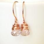 Pink Quartz Rose Gold Earrings Wirewrapped..