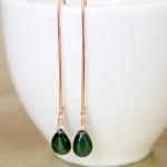 Green Chrome Diopside Rose Gold Earrings Long..
