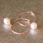 Drops--hammered Rose Gold Fill And Pink Pearl Hoop..