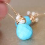 Sleeping Beauty Turquoise Rice Pearl Earrings..