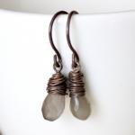 Gray Moonstone Earrings Antique Patina Sterling..