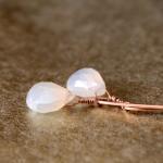 Pearl Chalcedony Rose Gold Earrings Long Marquise..