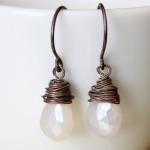 Pearl Chalcedony Earrings Antique Patina Sterling..