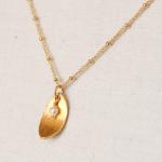 Leaf--pearl And Gold Petal Charm Necklace