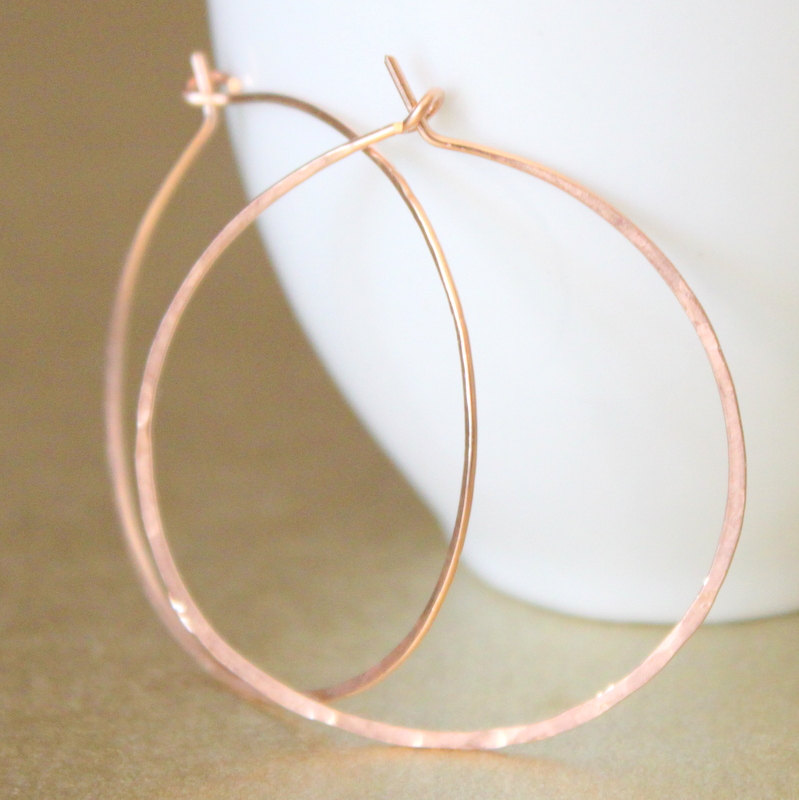 Circle--hammered Rose Gold Fill Large Hoop Earrings