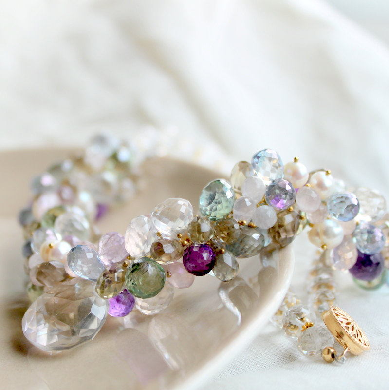 Pascale--rock Crystal And Multicolor Gemstone Bridal Necklace