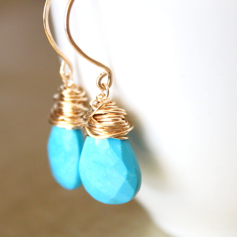 Sleeping Beauty Turquoise Earrings Wirewred Gold Fill Wire Sleeping Beauty Turquoise Earrings Wirewred Gold Fill Wire Handmade Earwires