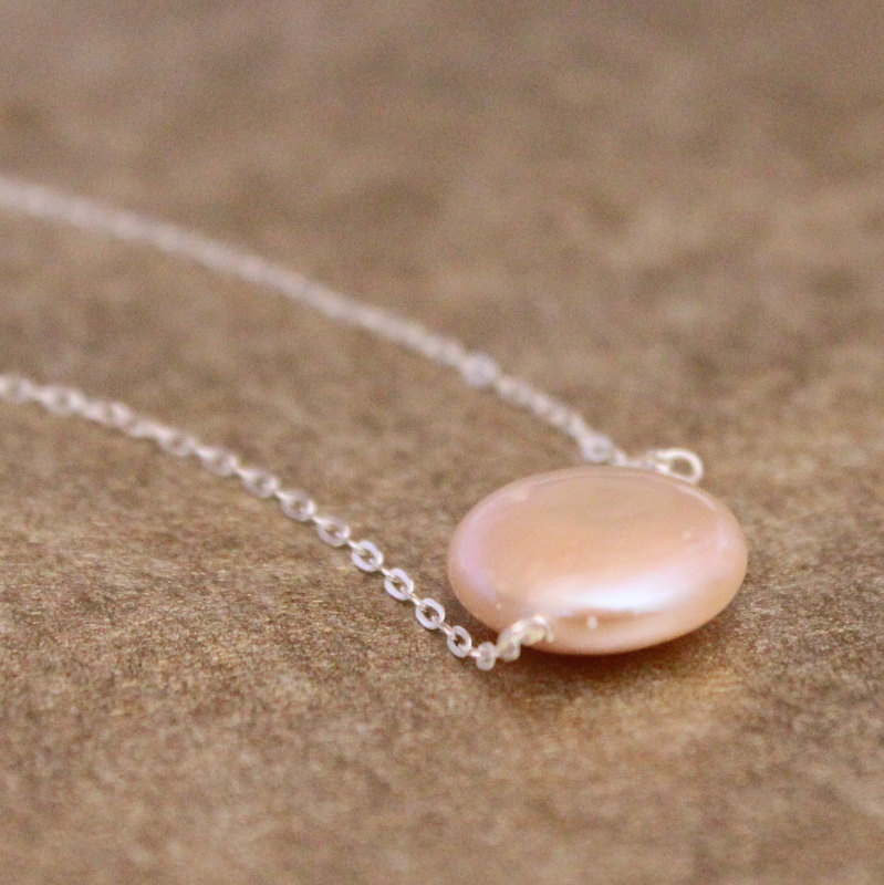 Glow--aaa Quality Pink Coin Pearl And Sterling Necklace