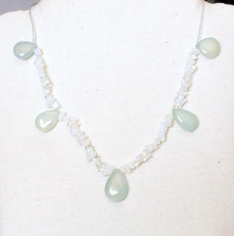 Snow--chalcedony And Opal Necklace