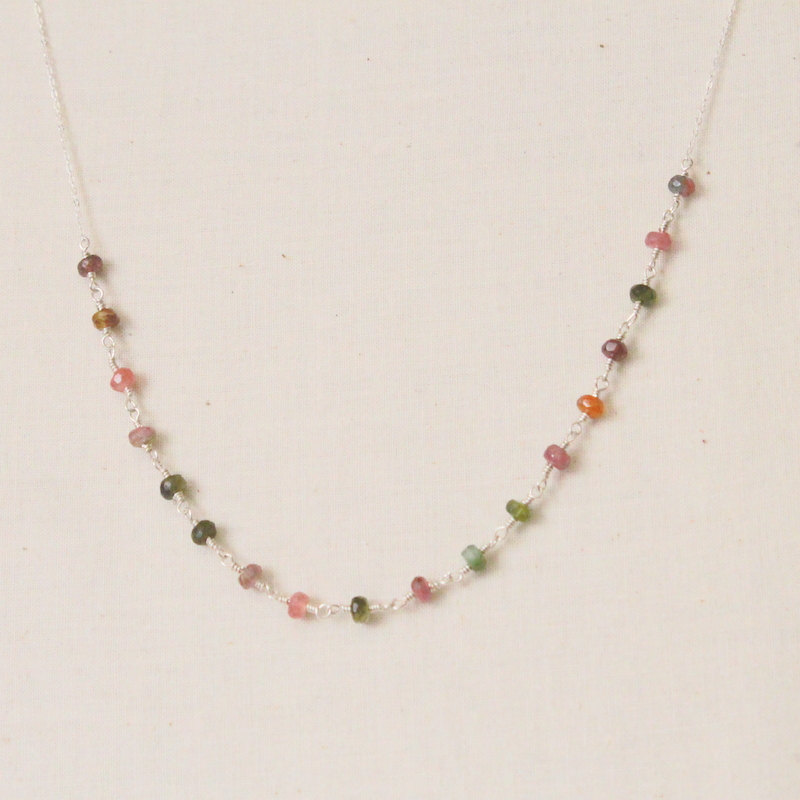 Rainbow--faceted Tourmaline Sterling Silver Necklace