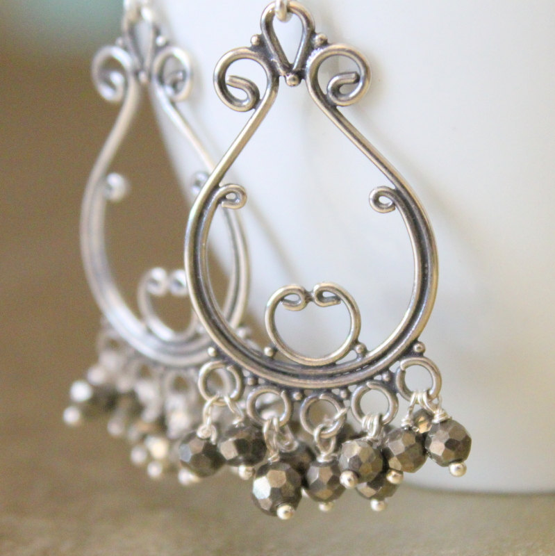 Swirlsterling Silver Chandelier And Pyrite Earrings on Luulla